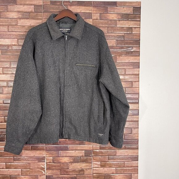 Abercrombie & Fitch Jacket Wool Blend Quilt Lining Gray Full Zip L Pockets VTG - Picture 1 of 5